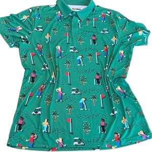 TIPSY ELVES Mens XXL Golf Shirt, EUC, bright green with pixel style golfers